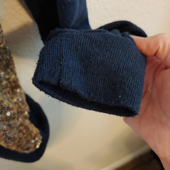 Navy gold sequin front blouse long sleeve small e2 clothing boutique - Picture 9 of 9